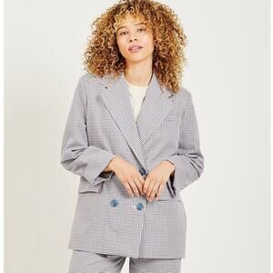 Rita Row Camelia Double Breasted Check Blazer Blue Size Small